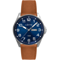 LAVVU Ocelové pánské hodinky BERGEN Blue / Top Grain Leather se svítícími čísly