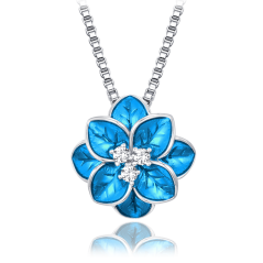 MINET Strieborný náhrdelník modrá kvietka s bielymi zirkónmi