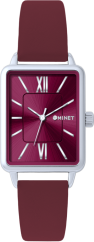 MINET Stříbrno-vínové dámské hodinky SIENA s vínovým koženým řemínkem