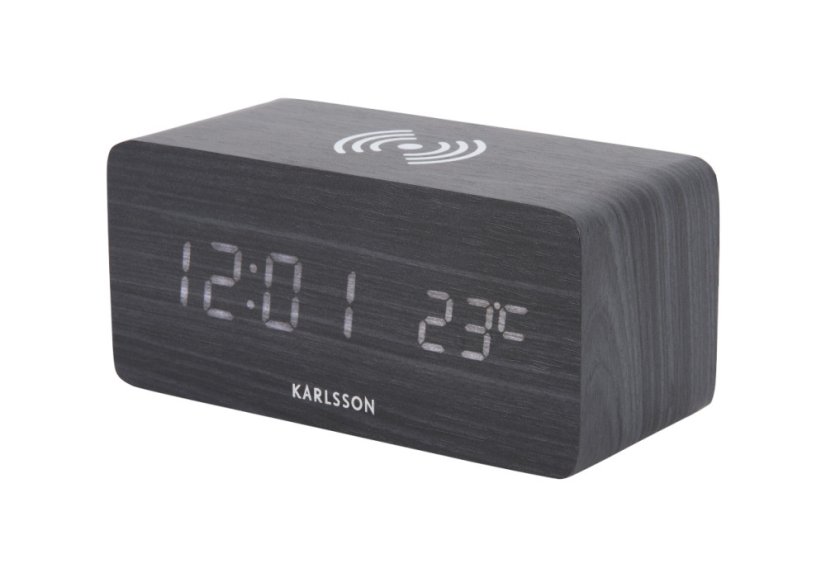LED budík - hodiny 5933BK Karlsson s nabíjaním 15cm