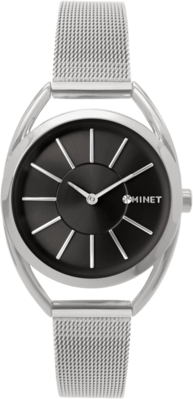 Strieborno-čierne dámske hodinky MINET ICON SILVER BLACK MESH