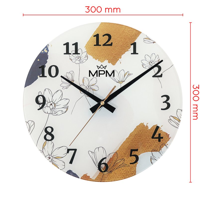 Nástenné sklenené hodiny s tichým chodom MPM Fiores - E09.4377