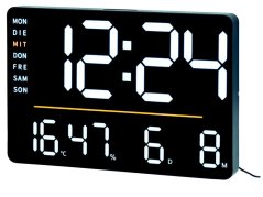 Digitálne svietiace hodiny s ukazovateľom dátumu, teploty a vlhkosti AMS 1306