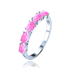 MINET Strieborný prsteň s ružovými opálkami veľ. 54