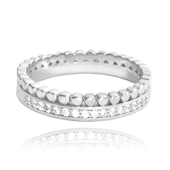 MINET Dvojitý stříbrný prsten s bílými zirkony vel. 60