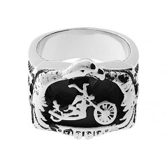 Nerezový prsten Motorbike (velikost 62-63) - stříbrnočerné barvy - SRI.6813.. size 62-63