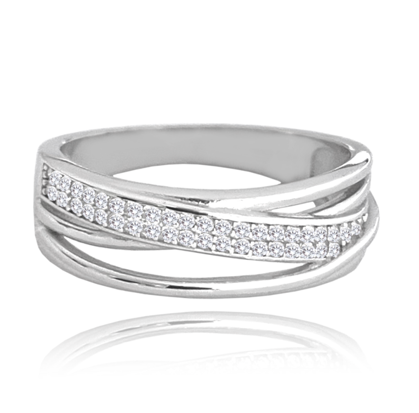 MINET Křížený stříbrný prsten s bílými zirkony vel. 56