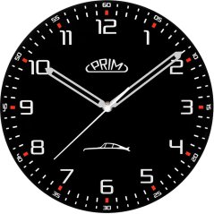 Sklenené nástenné hodiny s tichým chodom PRIM Speedline - čierno-biele - E09.5530.9000