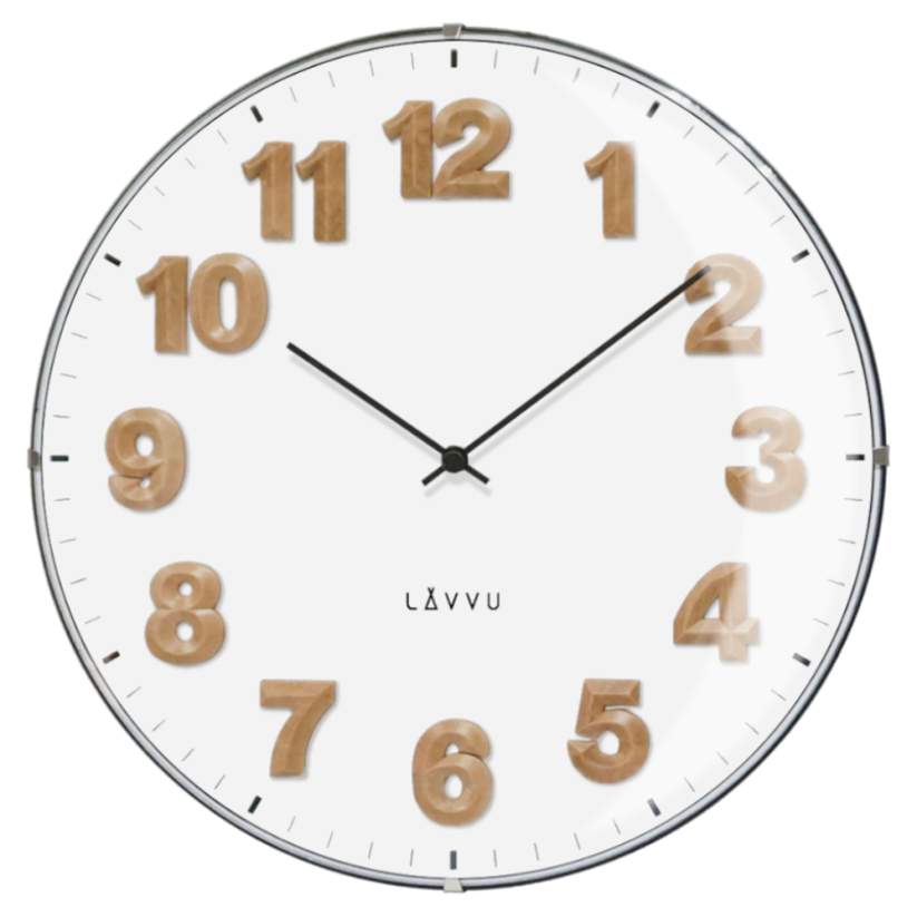 Bílé hodiny s dřevěnými čísly LAVVU HARMONY LCT4030
