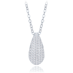 MINET Strieborný náhrdelník kvapka s bielymi zirkónmi