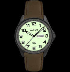 LAVVU Ocelové pánské hodinky BERGEN White / Top Grain Leather se svítícím číselníkem