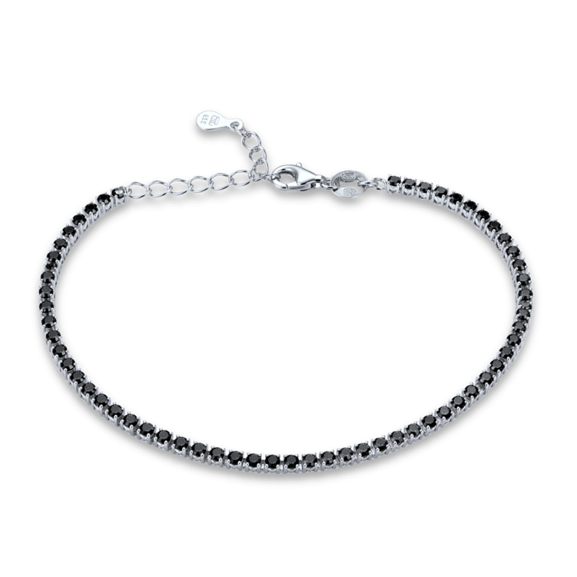 MINET Strieborný tenisový náramok s čiernymi zirkónmi