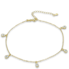 MINET Pozlátená retiazka na členok s bielym zirkónom