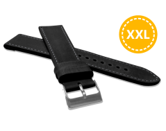 LAVVU XXL Prodloužený prošitý černý řemínek SPORT z luxusní kůže Top Grain - 22 XXL