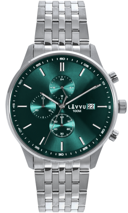 LAVVU Pánské hodinky YSTAD Chronograph Green s vodotěsností 100M