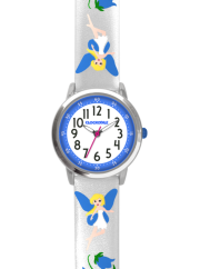 Strieborné trblietavé dievčenské hodinky s modrými vílami CLOCKODILE FAIRIES CWG5083