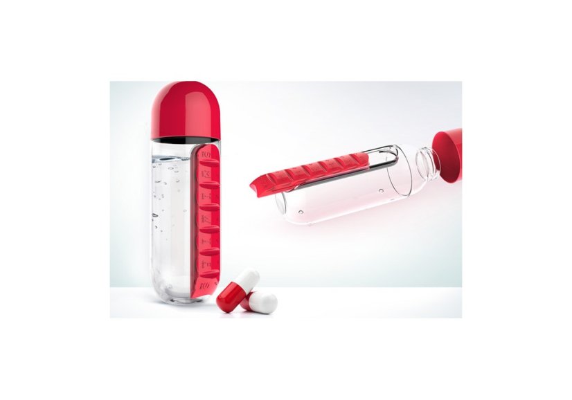 ASOBU multifunkční týdenní dávkovací láhev Pill Organizer červená 600ml