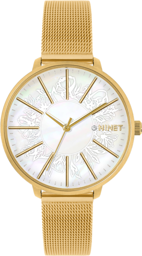 Zlaté dámske hodinky MINET PRAGUE Gold Flower Mesh MWL5144