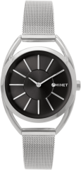 MINET Stříbrno-černé dámské hodinky ICON SILVER BLACK MESH