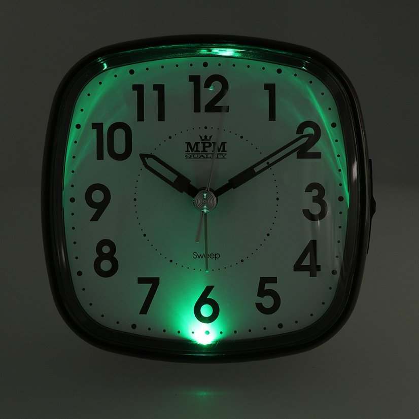 Budík s LED podsvícením a tichým chodem MPM  C01.3530.9090