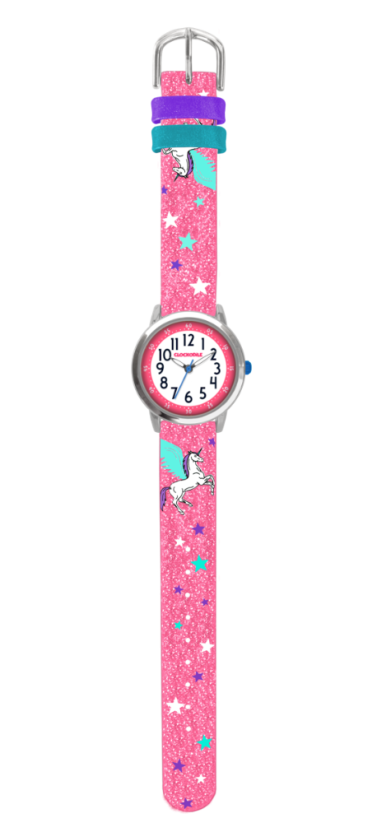 Růžové třpytivé dívčí hodinky s jednorožcem CLOCKODILE UNICORN CWG5110