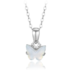MINET Trblietavý strieborný náhrdelník biely motýlik