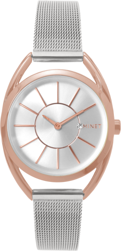 Stříbrno-růžové dámské hodinky MINET ICON SEMI ROSE GOLD MESH