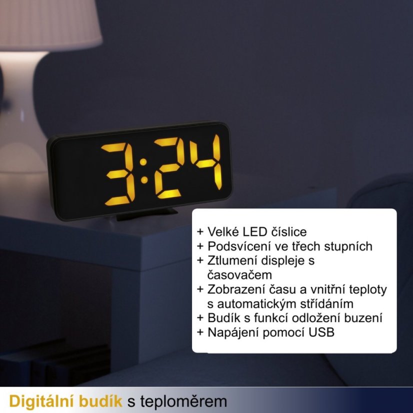 TFA 60.2027.01 - digitální budík s teploměrem a velkými LED číslicemi