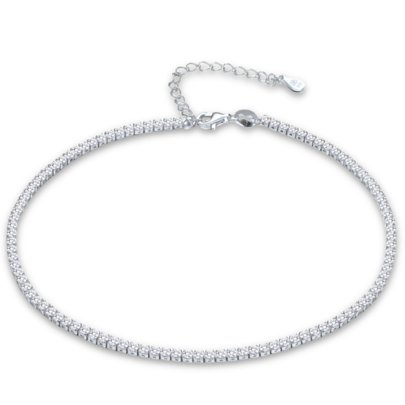 MINET Strieborná tenisová retiazka na členok s bielym zirkónom