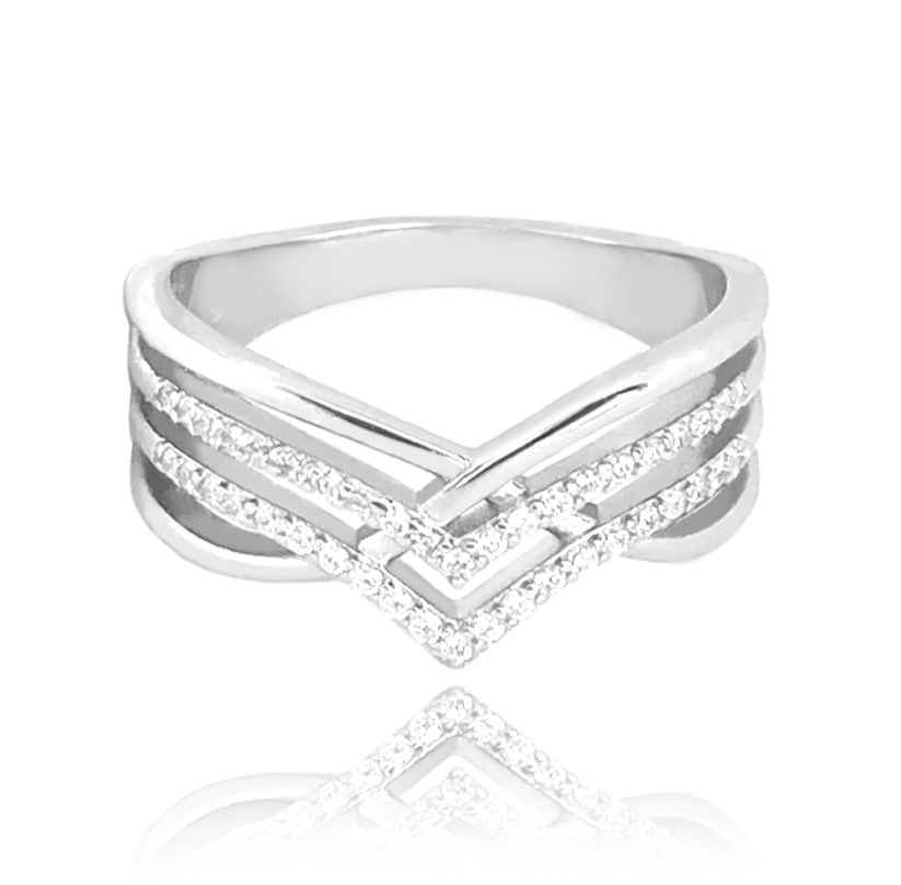 MINET Strieborný prepletený prsteň s bielymi zirkónmi veľ. 53