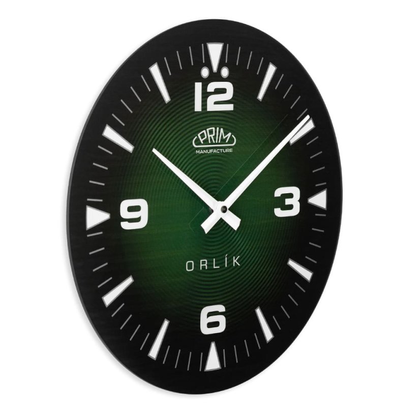 Skleněné nástěnné hodiny Prim Orlík III - černo-zelené - E09.5541.9040