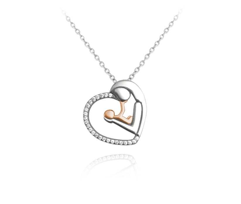 MINET Stříbrno-růžový náhrdelník MADONA s bílými zirkony