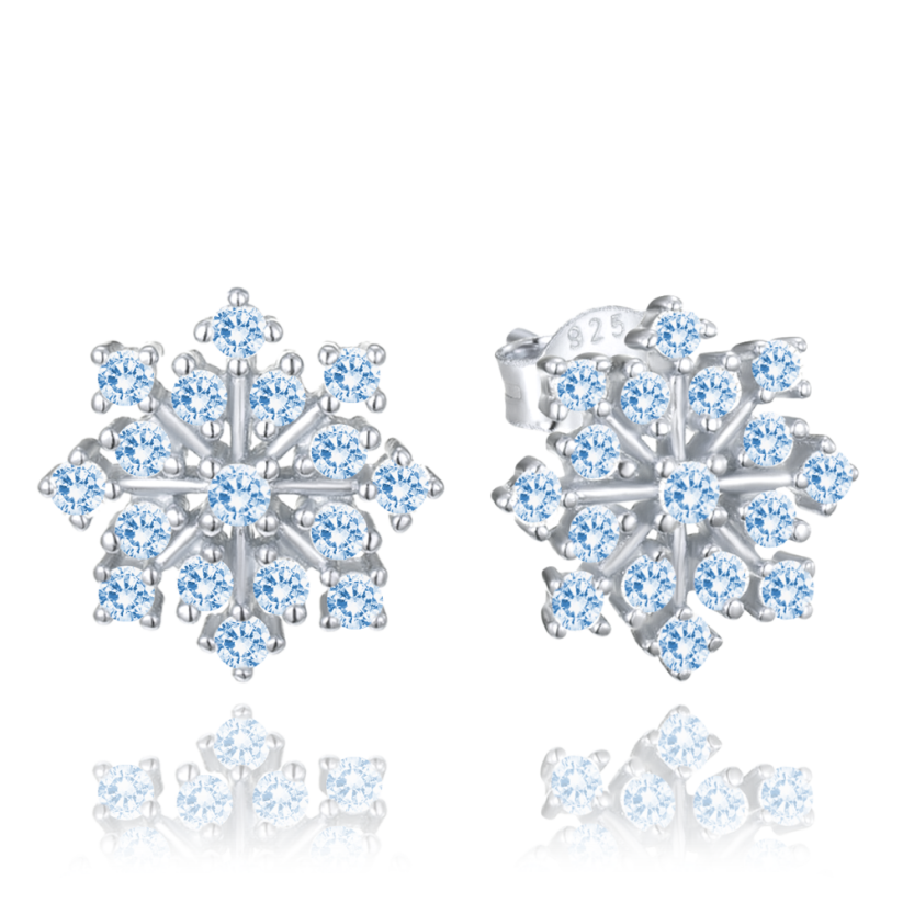 MINET Strieborné náušnice snehové vločky s modrými zirkónmi
