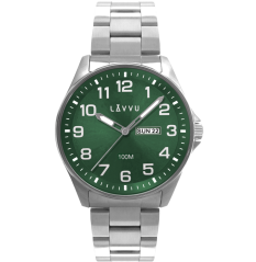 LAVVU Oceľové pánske hodinky BERGEN Green so svietiacimi číslami