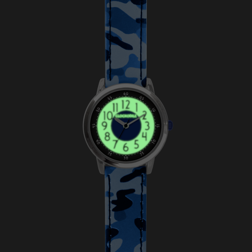 CLOCKKODIEL Svietiace modré chlapčenské detské hodinky ARMY s maskáčovým vzorom