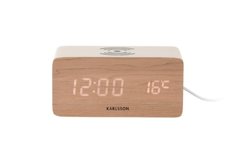 LED budík-hodiny 5933WH Karlsson s nabíječkou smartphonů 15cm