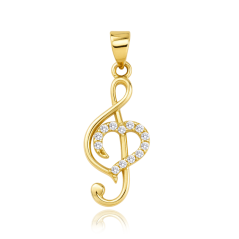 MINET Zlatý príves husľový kľúč so srdcom a bielymi zirkónmi Au 585/1000 0,95g