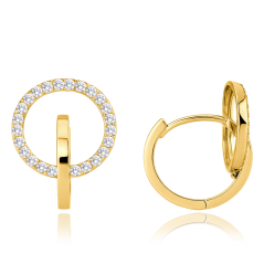 MINET Zlaté náušnice kroužky s bílými zirkony Au 585/1000 - 1,90g