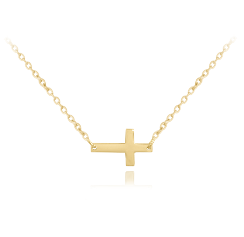 Pozlátený strieborný náhrdelník MINET drobný ležatý KRÍŽOK