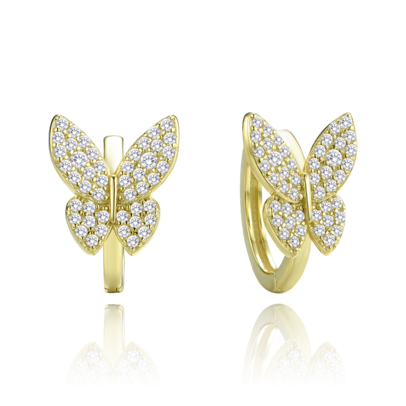 MINET Pozlacené stříbrné náušnice motýlci s bílými zirkony