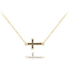 MINET Zlatý náhrdelník krížik s čenými zirkónmi Au 585/1000 1,75g