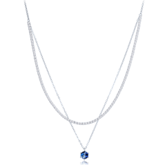 MINET Elegantný dvojitý strieborný náhrdelník s tmavomodrým a bielym zirkónom