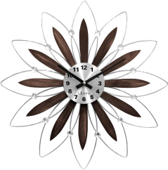Drevené strieborné hodiny LAVVU CRYSTAL Flower s číslami LCT1113