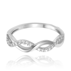 MINET Překřížený stříbrný prsten s bílým zirkonem vel. 57