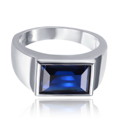 MINET Pánský pečetní stříbrný prsten s modrým zirkonem vel. 61