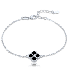 MINET Strieborný náramok štvorlístok s čiernou perleťou