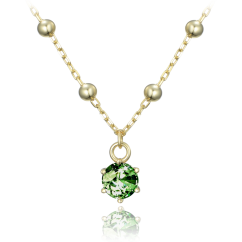 MINET Pozlátený strieborný náhrdelník s guličkami a zeleným zirkónom