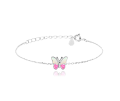 MINET Třpytivý stříbrný náramek MOTÝLEK s růžovým opálem