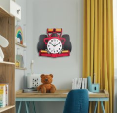 Dětské dřevěné nástěnné hodiny s tichým chodem s motivem formule JVD HJ116