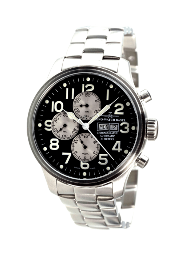 ZENO-WATCH BASEL 8557TVDD-b1M3 Pilot Oversized Chrono 7750 s kovovým tahem ZENO-WATCH BASEL 8557TVDD-b1M3 Pilot Oversized Chrono 7750 s kovovým tahem